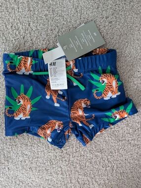 H&M Kids Navy Blue Tiger Print Swim Shorts 5T/6